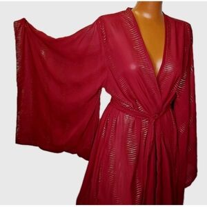Jennafer Grace Handmade Long Kimono XL Dark Red Gold Foil Tiger Stripes Belted